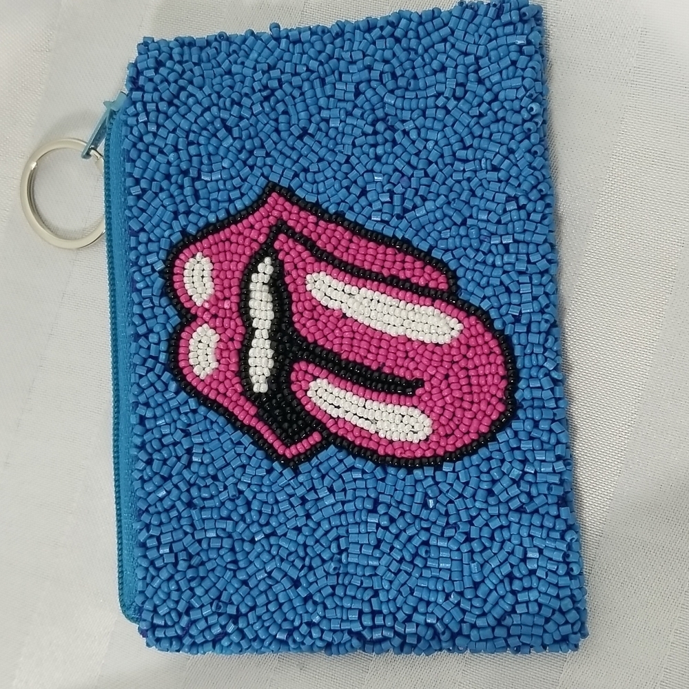 TIANA TONGUE OUT ROCK N ROLL COIN PURSE KEY CHAIN TURQUOISE